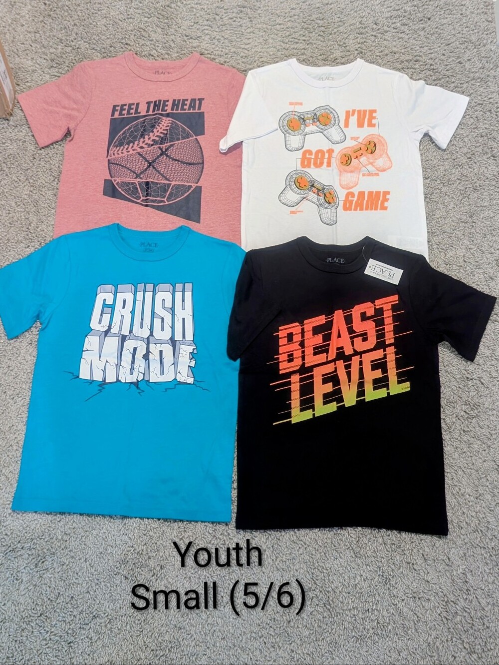 4 New kids Small (5/6) Children's Place T Shirts Black Blue Marion White